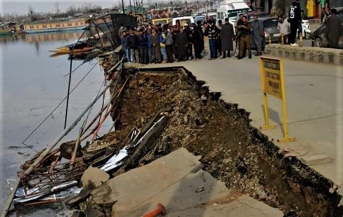 Shikaras, Two Wheeler Damaged in As Portion of Road Caves in Srinagar