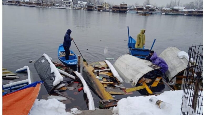 Snowfall: Shikaras submerged at Dal Lake