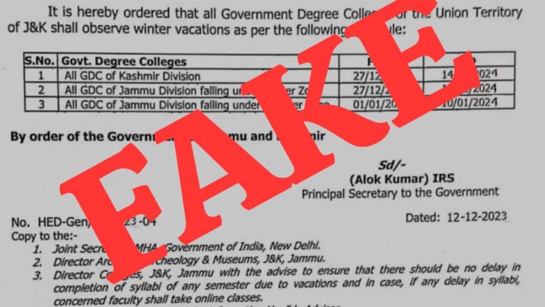 Fact check | Order announcing winter vacation for Kashmir colleges fake