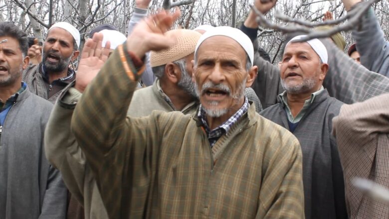 Fearing loss of orchards and houses, Pulwama residents protest proposed railway line