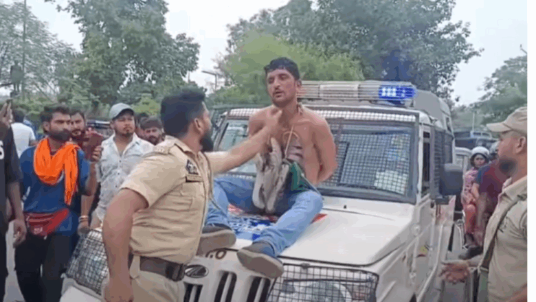 Man accused of theft paraded with shoe garland, displayed on police vehicle in Jammu